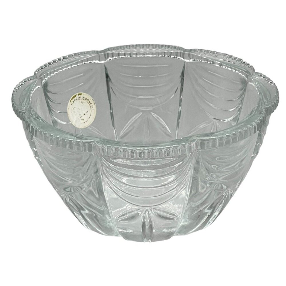 Kig Indonesia bowl candy dish clear embossed glass design 2.75"x5.5" READ